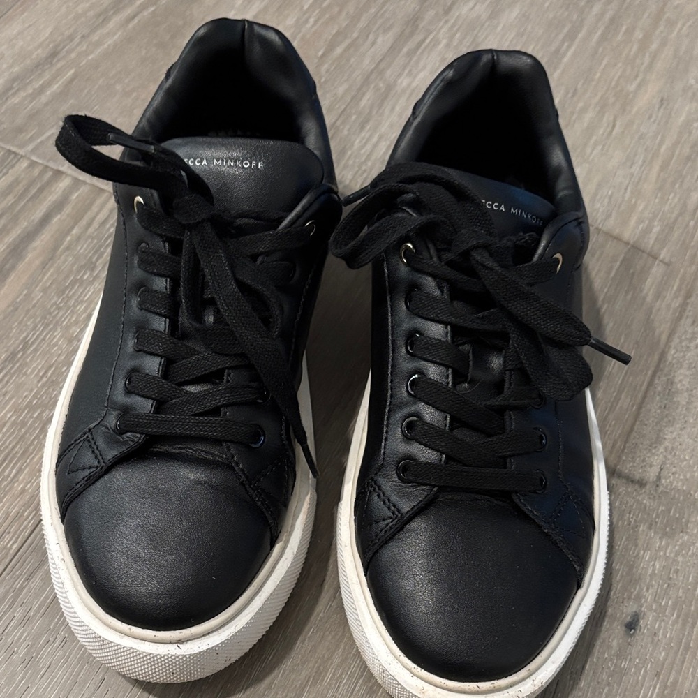 Rebecca Minkoff Black Leather Low-Top Sneakers with White Soles size 7